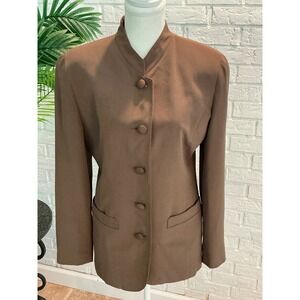Talbots Blazer Women 2 Brown Excellent Silk Mandarin Collar Button Front